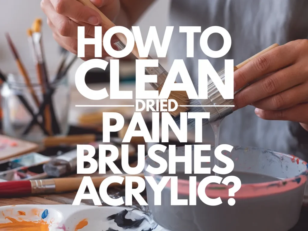 A person cleaning dried acrylic paint from paint brushes