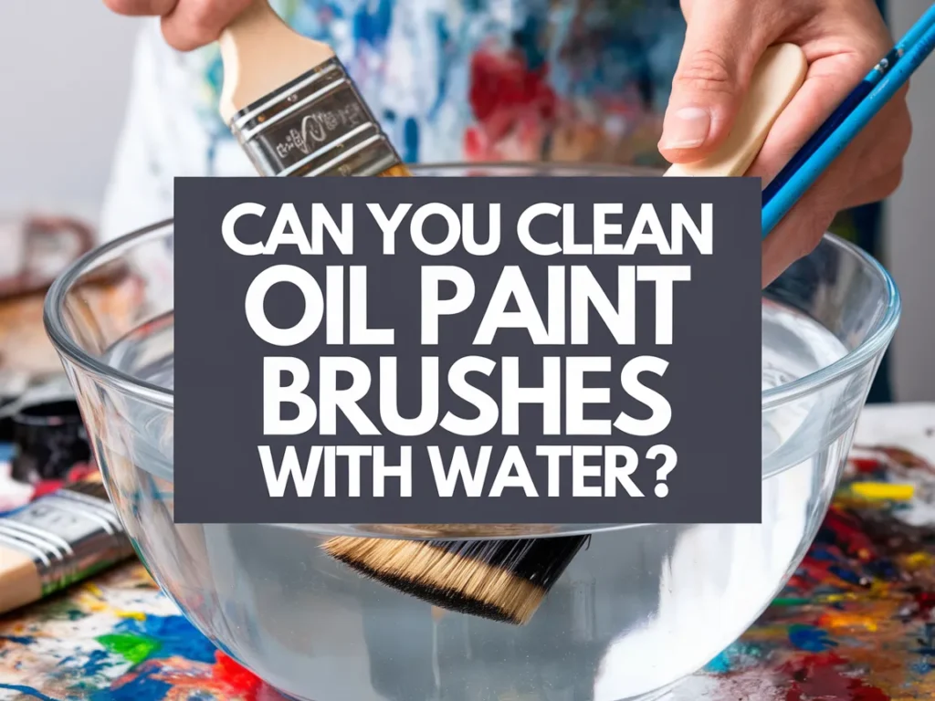 Person cleaning oil paint brushes in water for artistic maintenance.