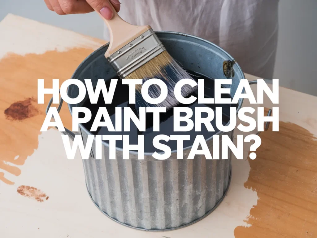 A paint brush soaked in a solution for cleaning paint brushes with stain