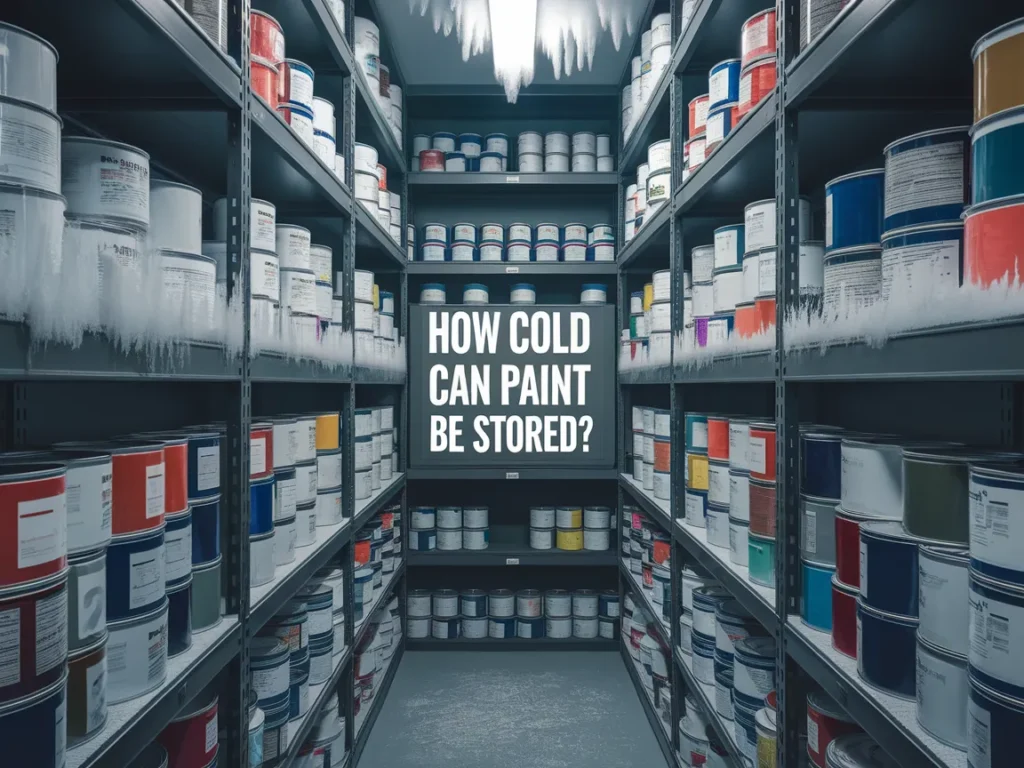 An organized storage area for paint cans, illustrating the question of how cold can paint be stored.