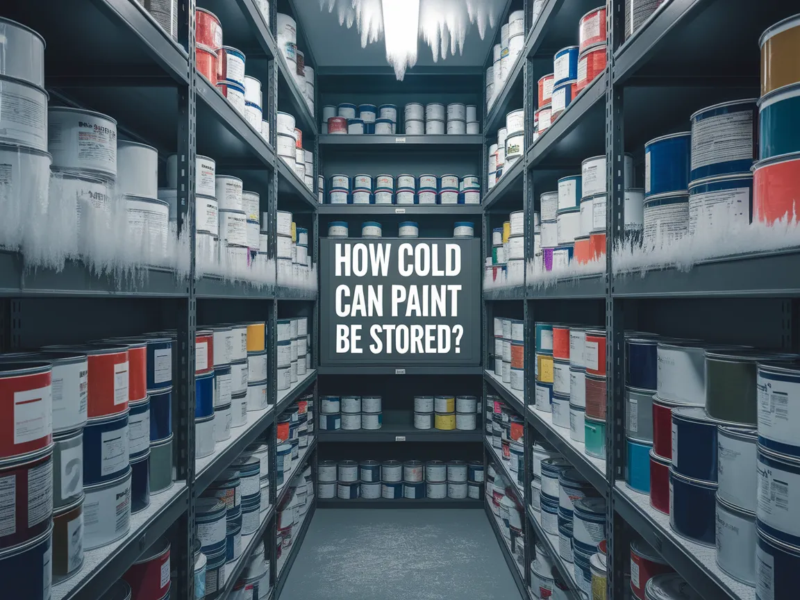 An organized storage area for paint cans, illustrating the question of how cold can paint be stored.