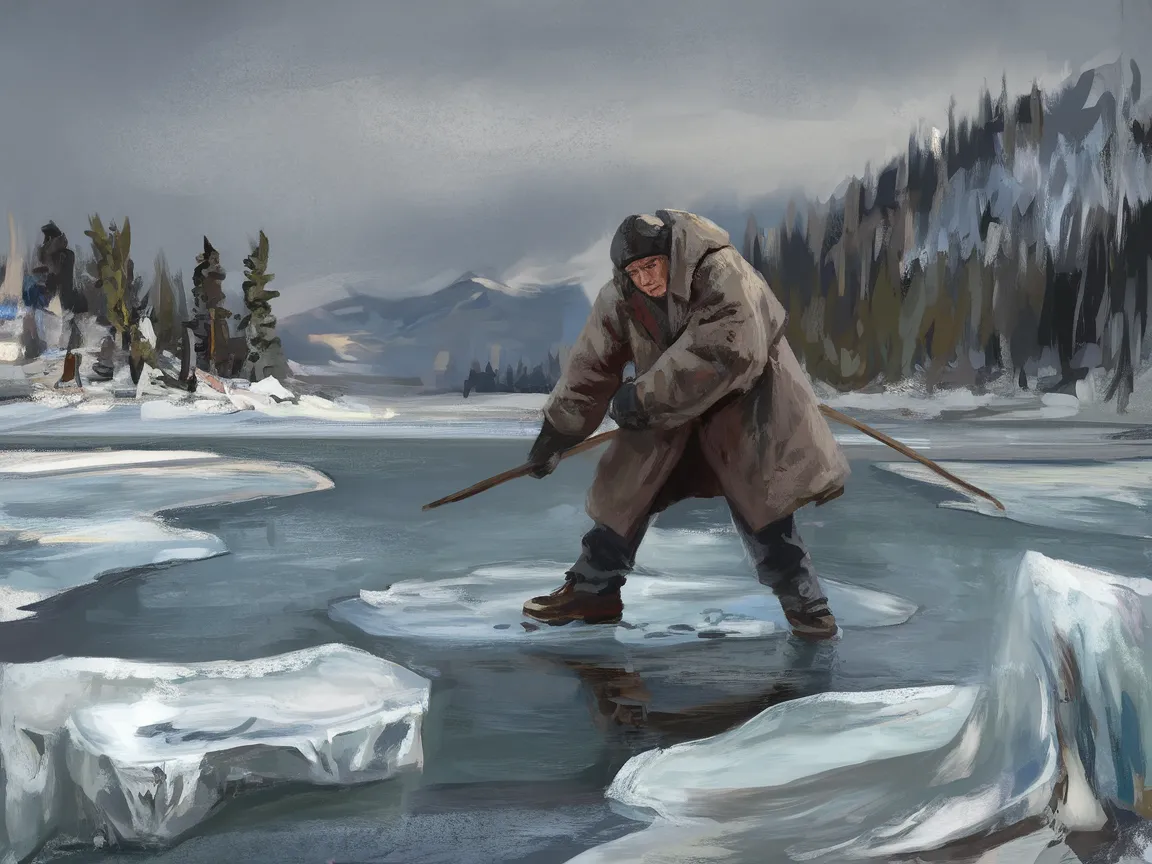 A painter working in cold weather, emphasizing the challenges of painting in frigid temperatures.