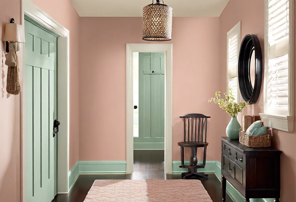 Image showing a room with mint green baseboards, providing color inspiration for painting baseboards.