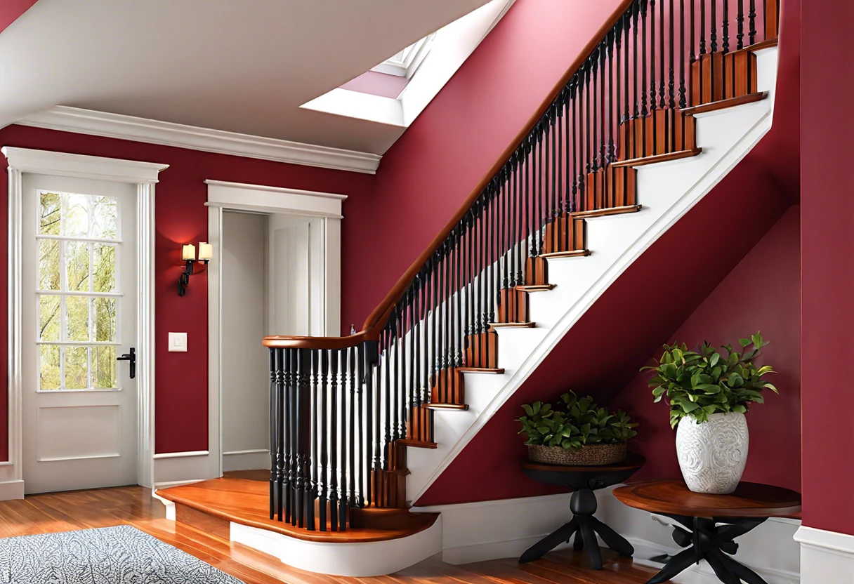 Beautifully painted stairs with a warm color scheme, showcasing options for painting stairs.