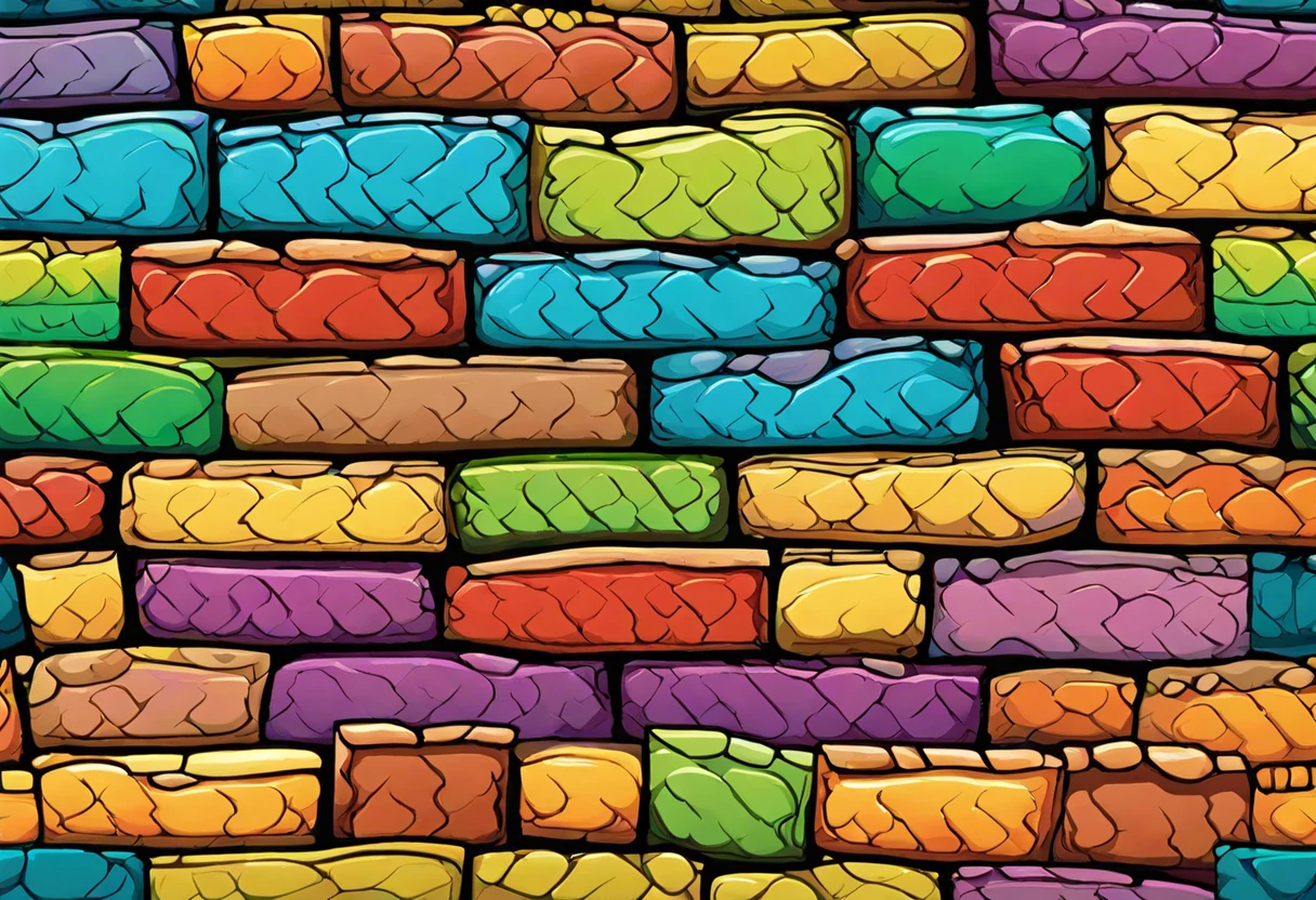 Vibrantly painted bricks showcasing various colors demonstrating the painting process on bricks.
