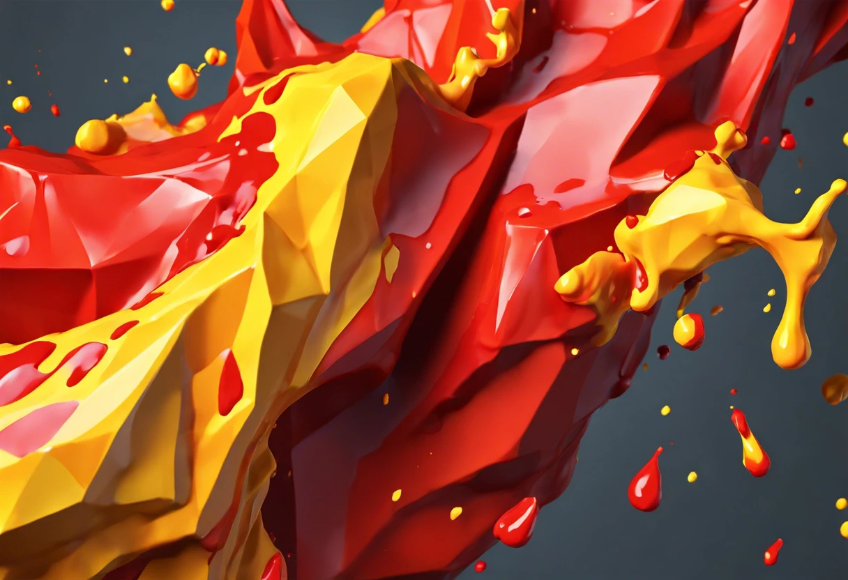 Red and yellow paint splashes demonstrating colors that create orange paint