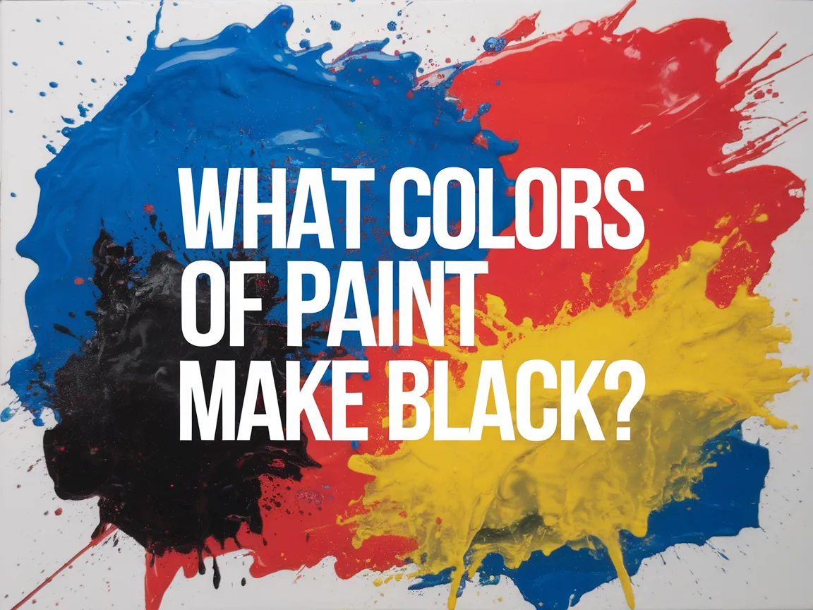 An artistic splash of blue, red, yellow, and black paint illustrating what colors can create black.