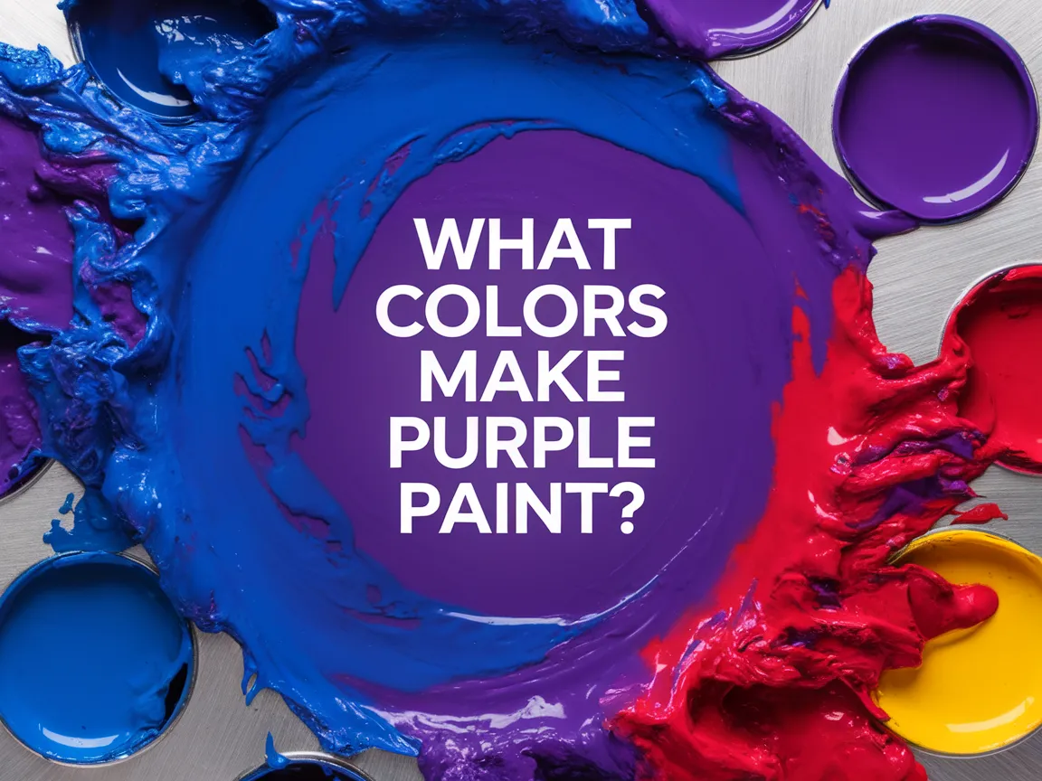 Color mixing to create purple paint using blue and red shades.