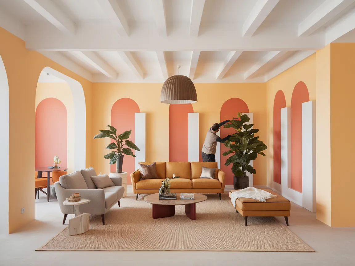 A beautifully decorated living room showcasing freshly painted ceiling design, highlighting the cost to paint a ceiling.