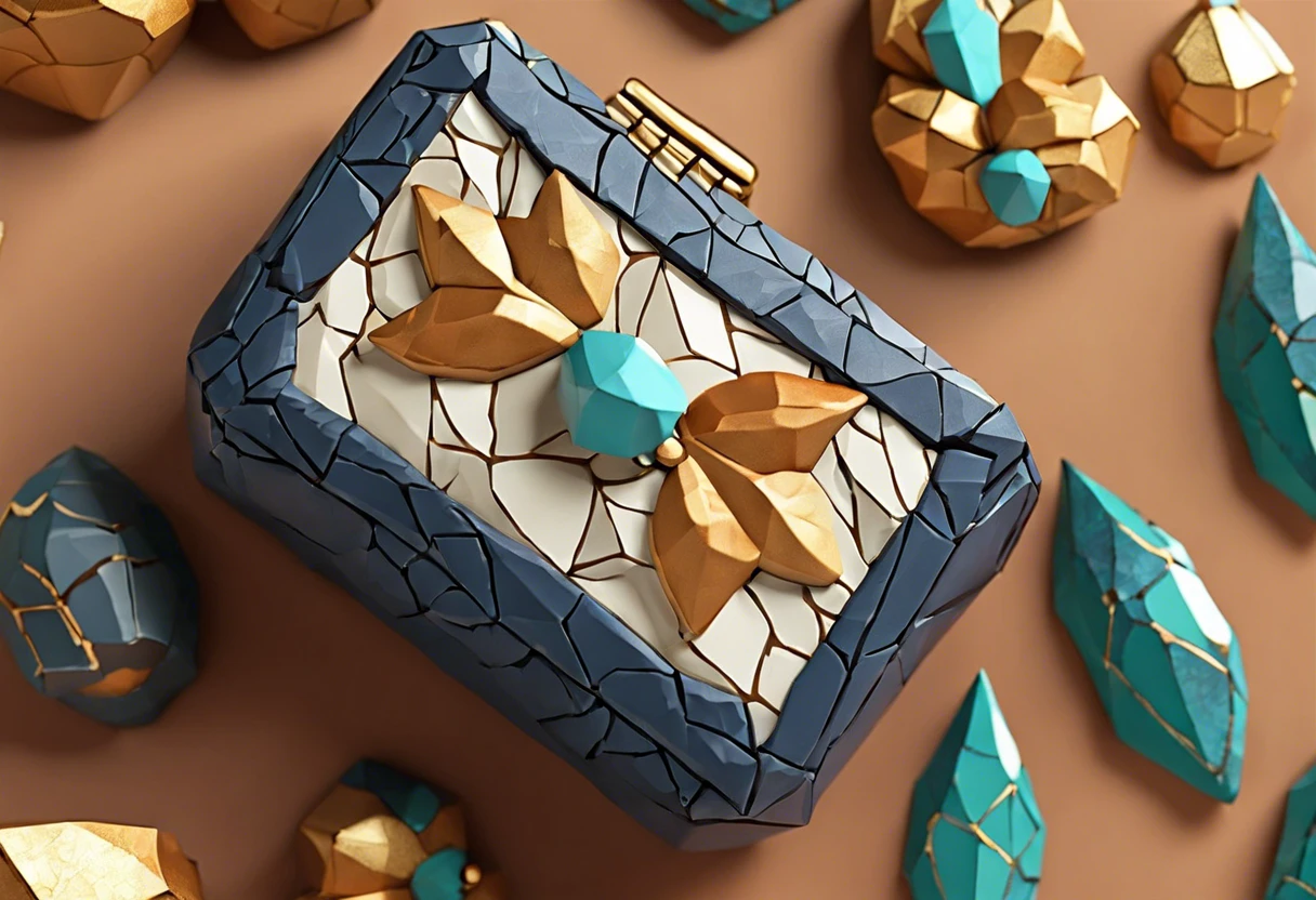 A decorative box featuring crackle paint with blue and gold elements, illustrating how to make crackle paint.