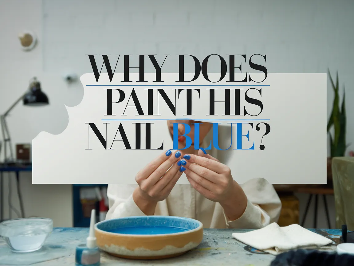 Person holding a sign with the question Why Does Craig Paint His Nail Blue while showcasing blue painted nails
