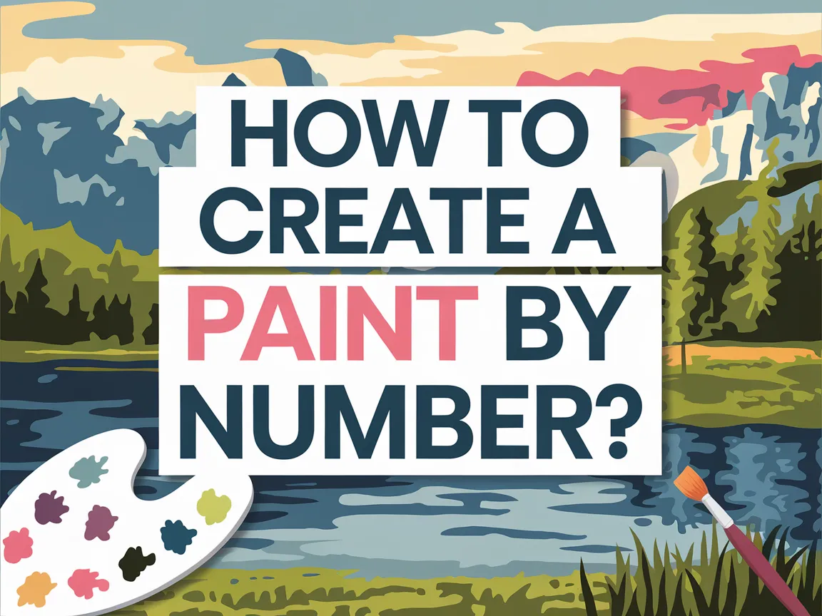 Colorful guide on how to create a paint by number project with palette and brush.