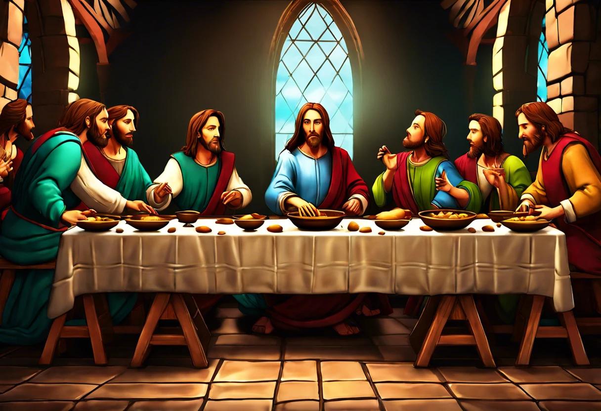 Artistic representation of The Last Supper showing Jesus and his disciples, relevant to why Da Vinci painted The Last Supper.