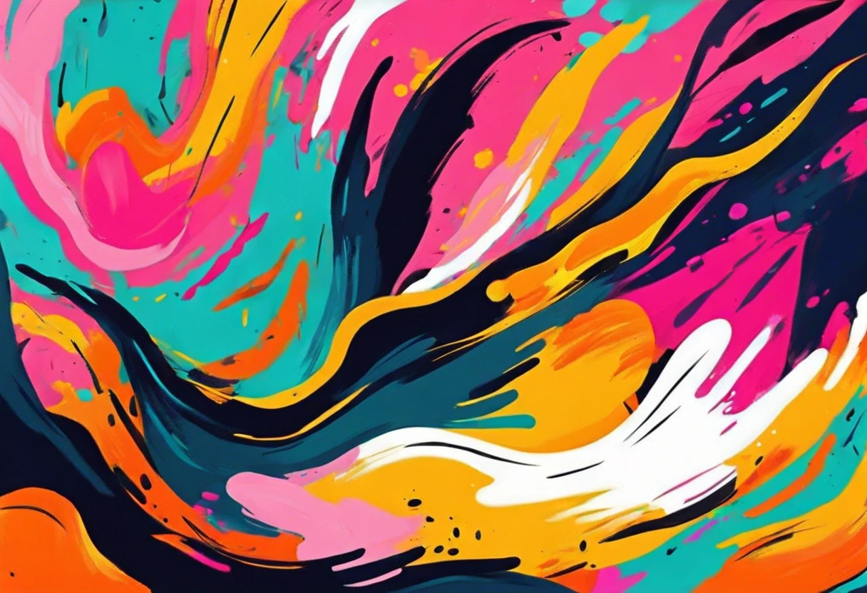 Colorful abstract painting showcasing various painting styles with vibrant swirls and splashes.