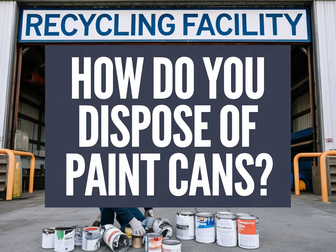 A recycling facility with paint cans, illustrating how to dispose of paint cans properly.