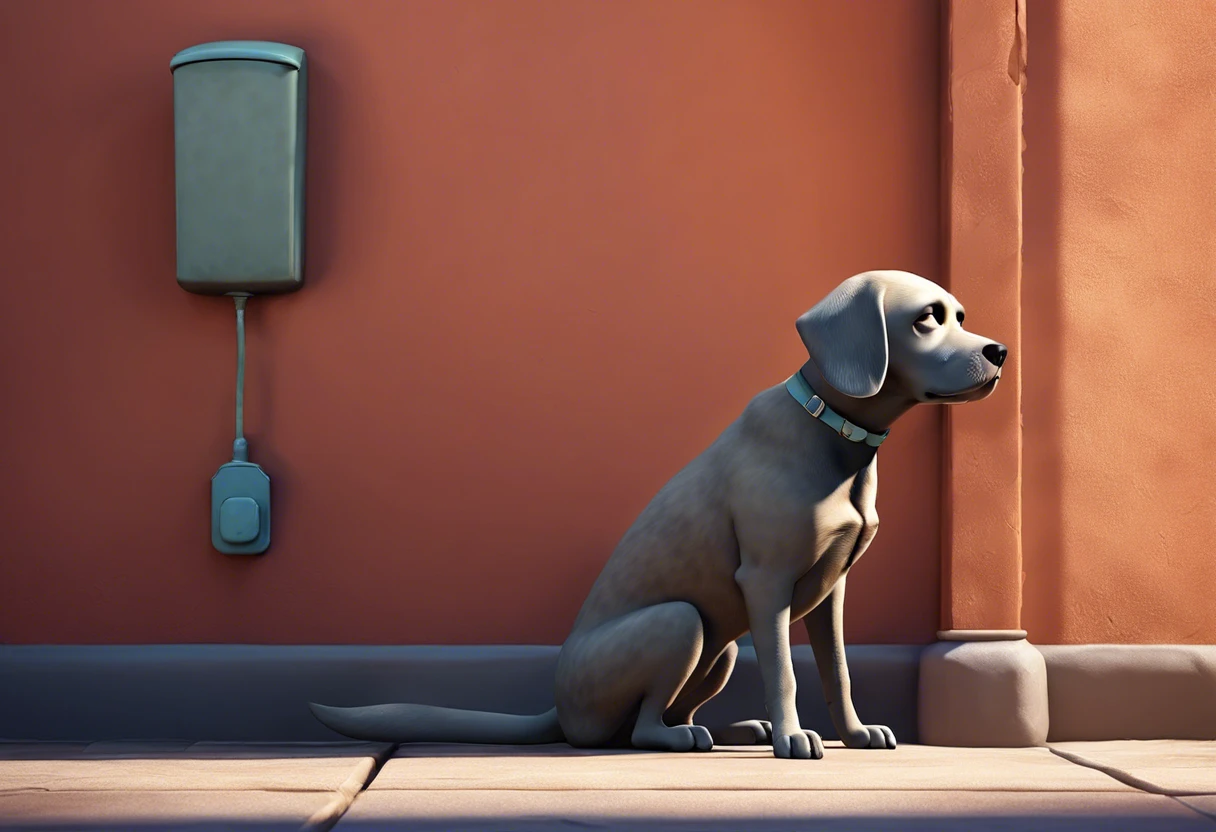 A dog sitting near a painted wall, illustrating the dangers of paint fumes for pets.