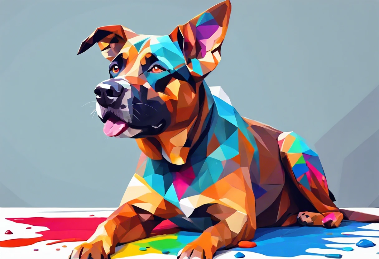 A colorful, artistic representation of a dog with paint, illustrating the concept of can dogs paint.