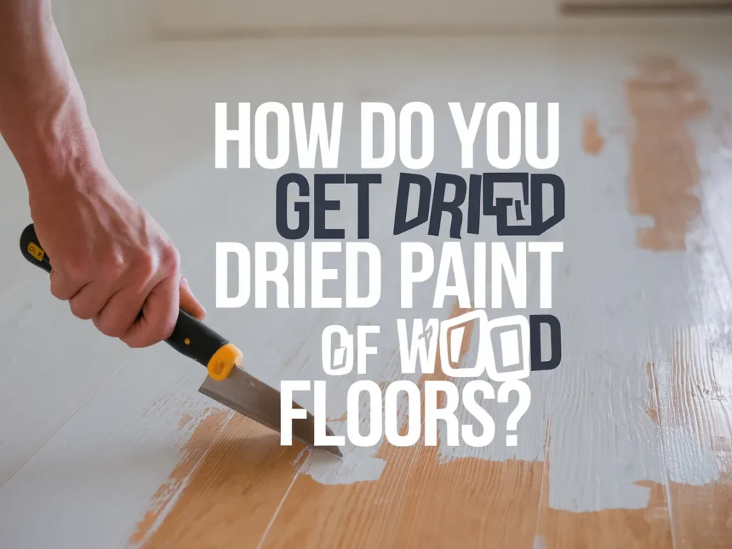 Removing dried paint from wood floors with a scraper tool