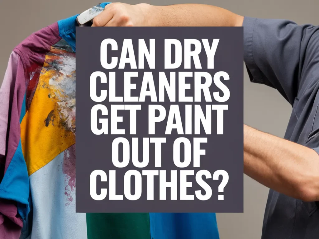 Dry cleaner holding a shirt with paint stains, addressing the question Can dry cleaners get paint out of clothes?