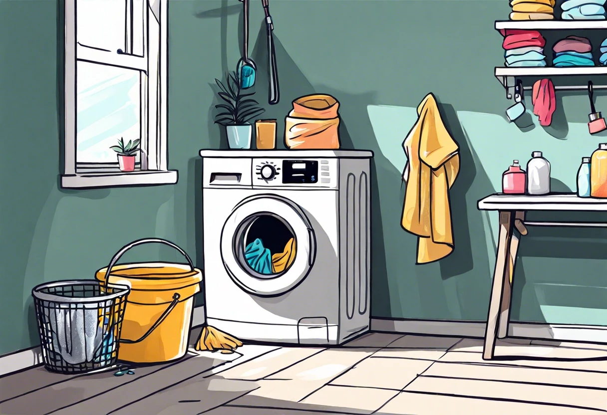 Laundry room with washing machine and clothes, related to how dry cleaners can get paint out of clothes.