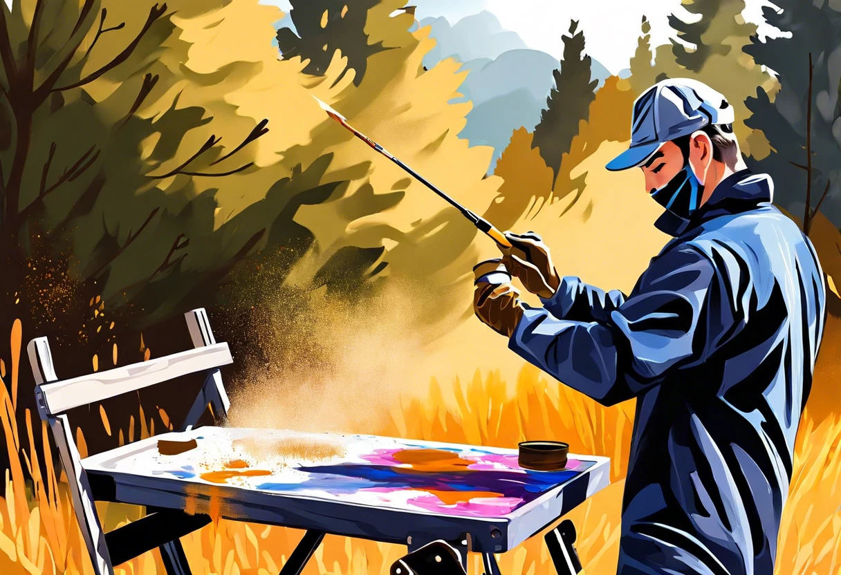 A person applying dryfall paint outdoors, showcasing its use in painting projects.