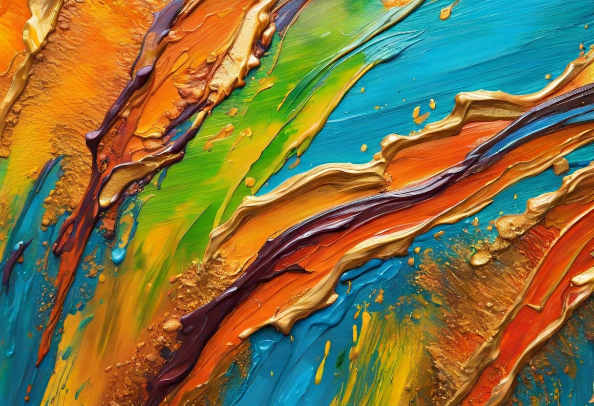 Close-up of vibrant oil paint texture showcasing various colors and drying techniques for oil painting.