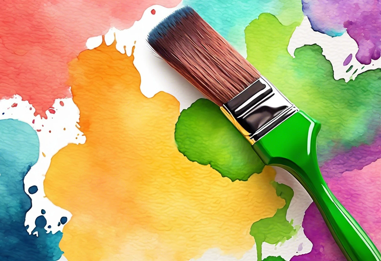 Paintbrush on Colorful Paint Stains Related to Drylok Over Paint