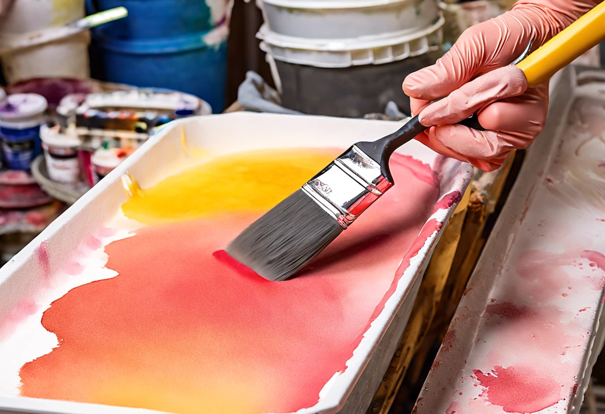 Applying paint in a tray, relevant for applying Drylok over painted surfaces.