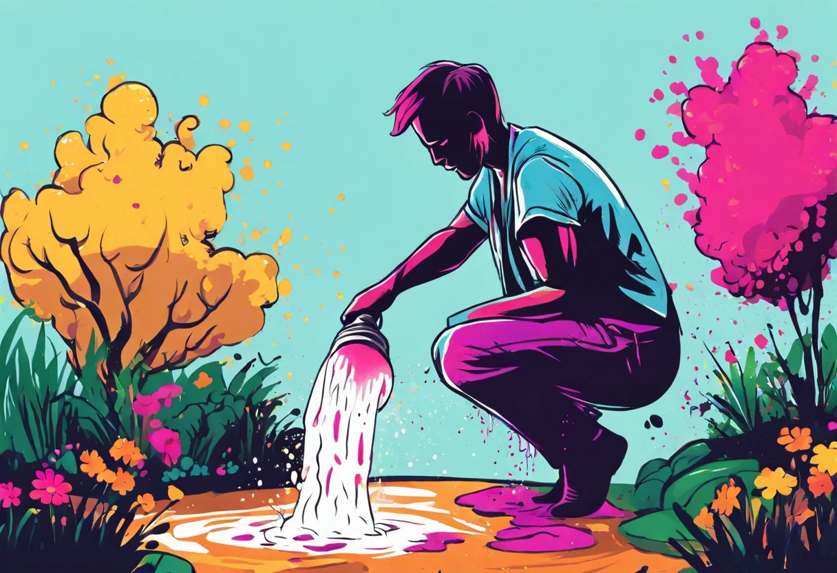 A person dumping paint water outside, showcasing the risks and considerations related to disposing of paint waste.