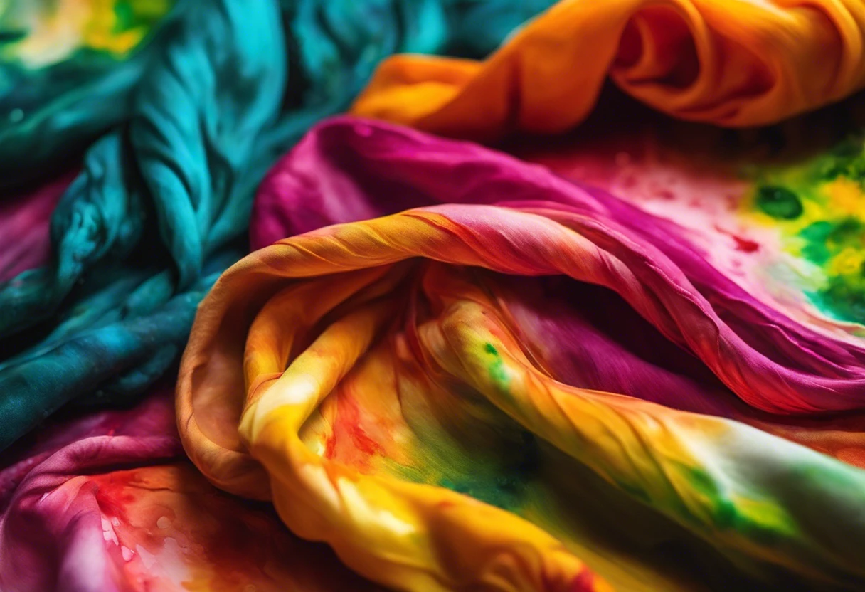 Colorful fabric dyed with acrylic paint showcasing vibrant patterns.