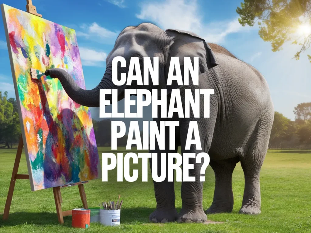 An elephant using a paintbrush to create colorful artwork, highlighting the abilities of elephants in art.