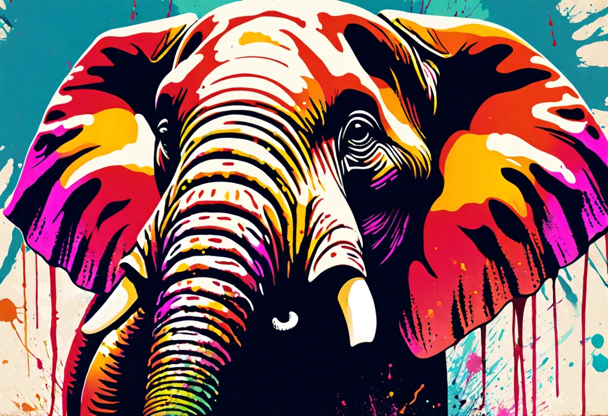 Colorful artwork of an elephant, showcasing its creativity and painting ability.