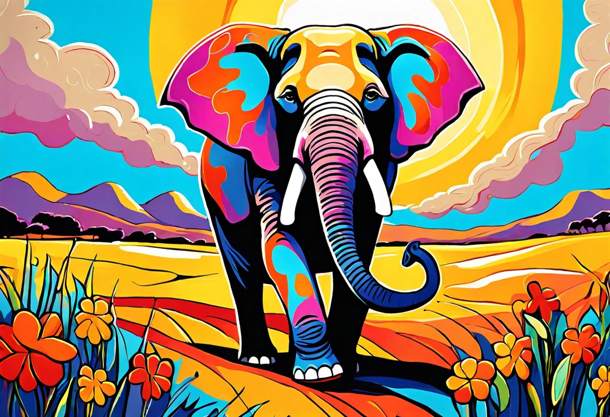 Colorful painting of an elephant showcasing the artistic ability of elephants.