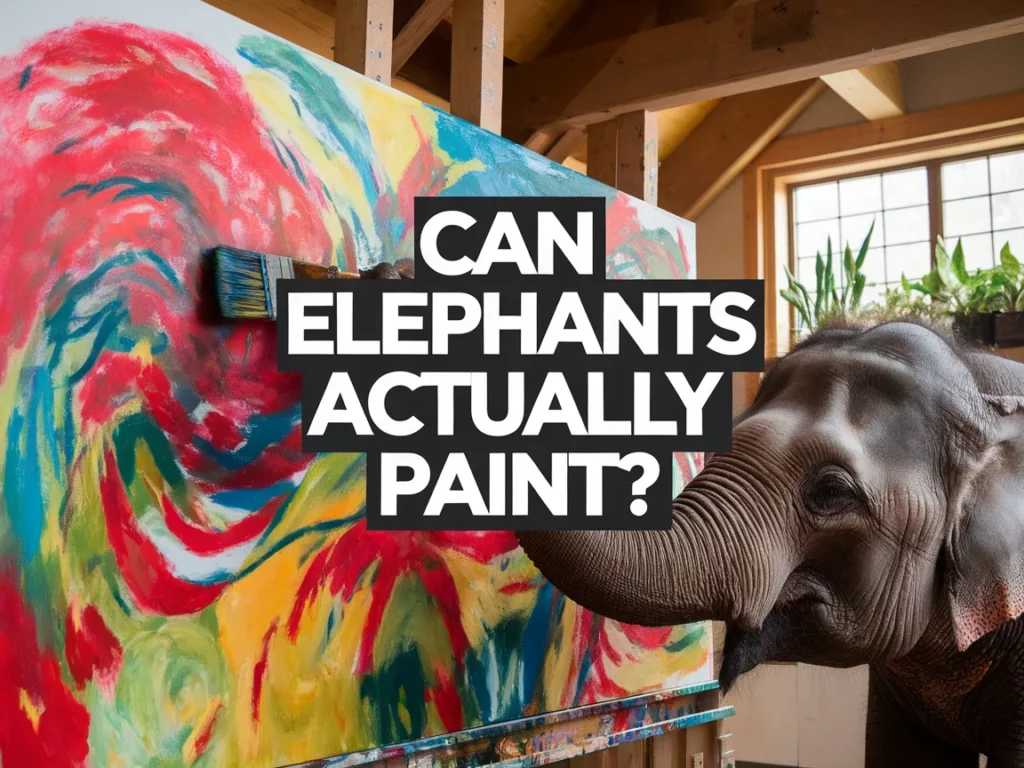 Elephant painting on a canvas in an art studio, showcasing their creative abilities in relation to can elephants actually paint