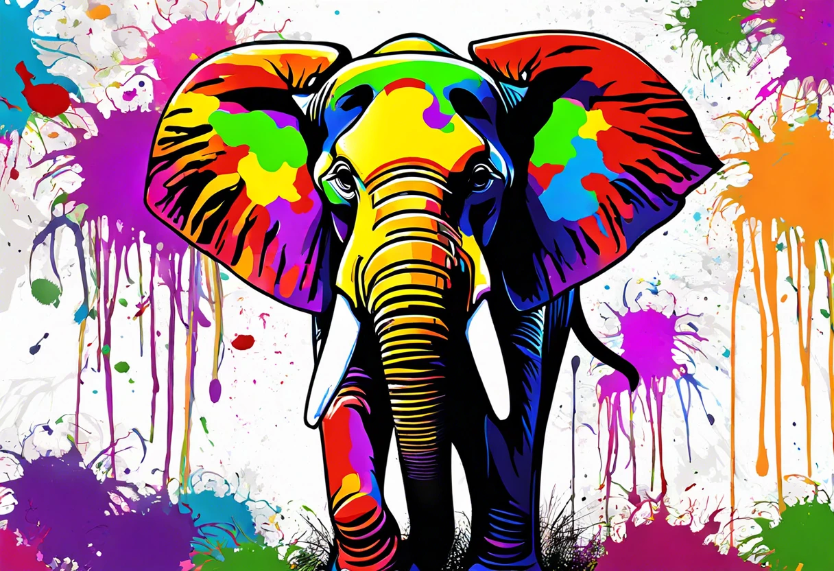 Colorful painting created by an elephant, showcasing its artistic abilities.