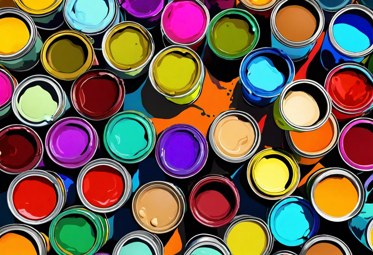 Variety of empty paint cans in different colors, discussing disposal options for empty paint cans.