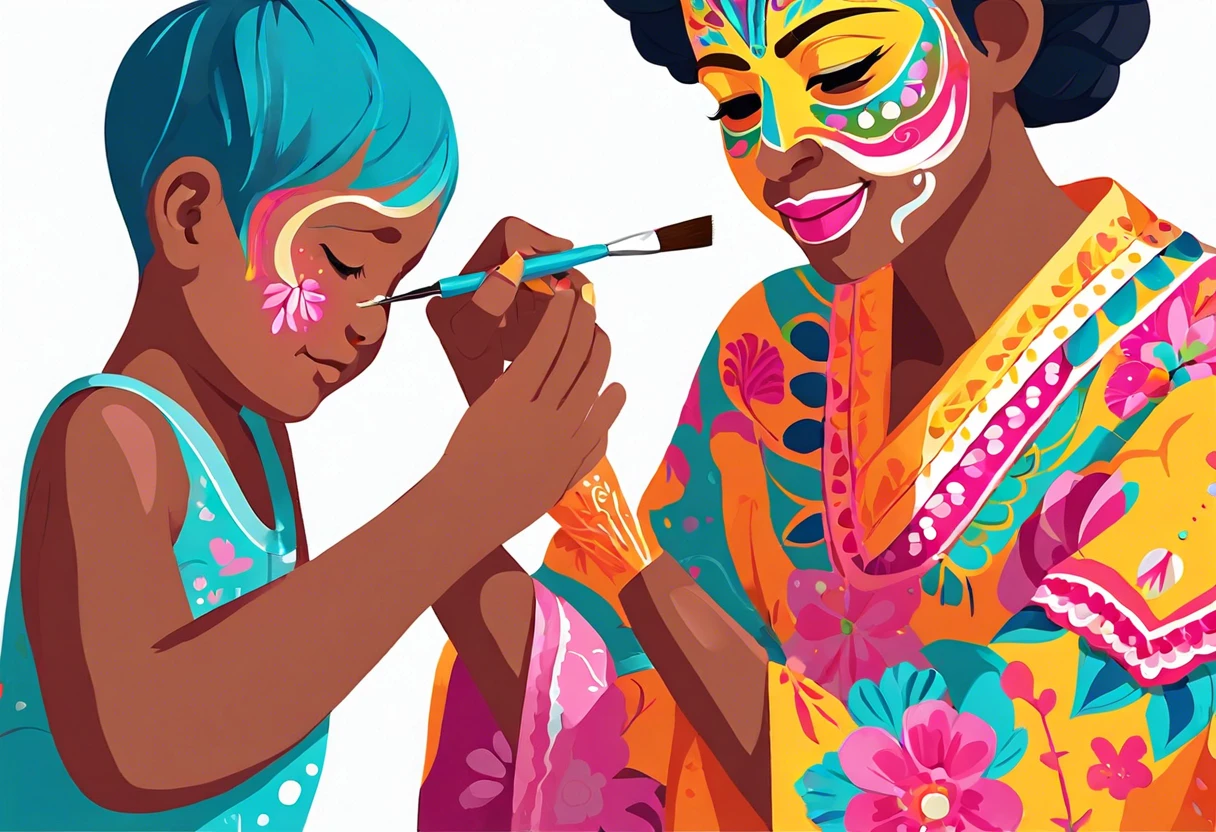 Child getting face painted by an artist, representing the cost of hiring a face painter per hour.