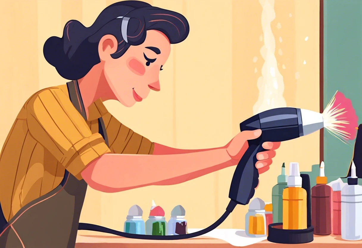 Artist using a heat gun to dry oil paint faster.