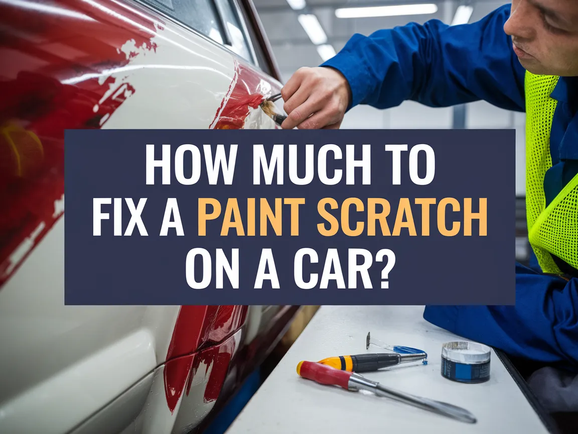 Mechanic repairing a paint scratch on a car highlighting the cost of repair