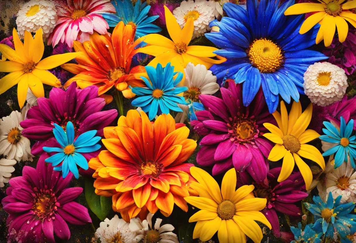 Colorful assortment of flowers used for making natural flower paints.
