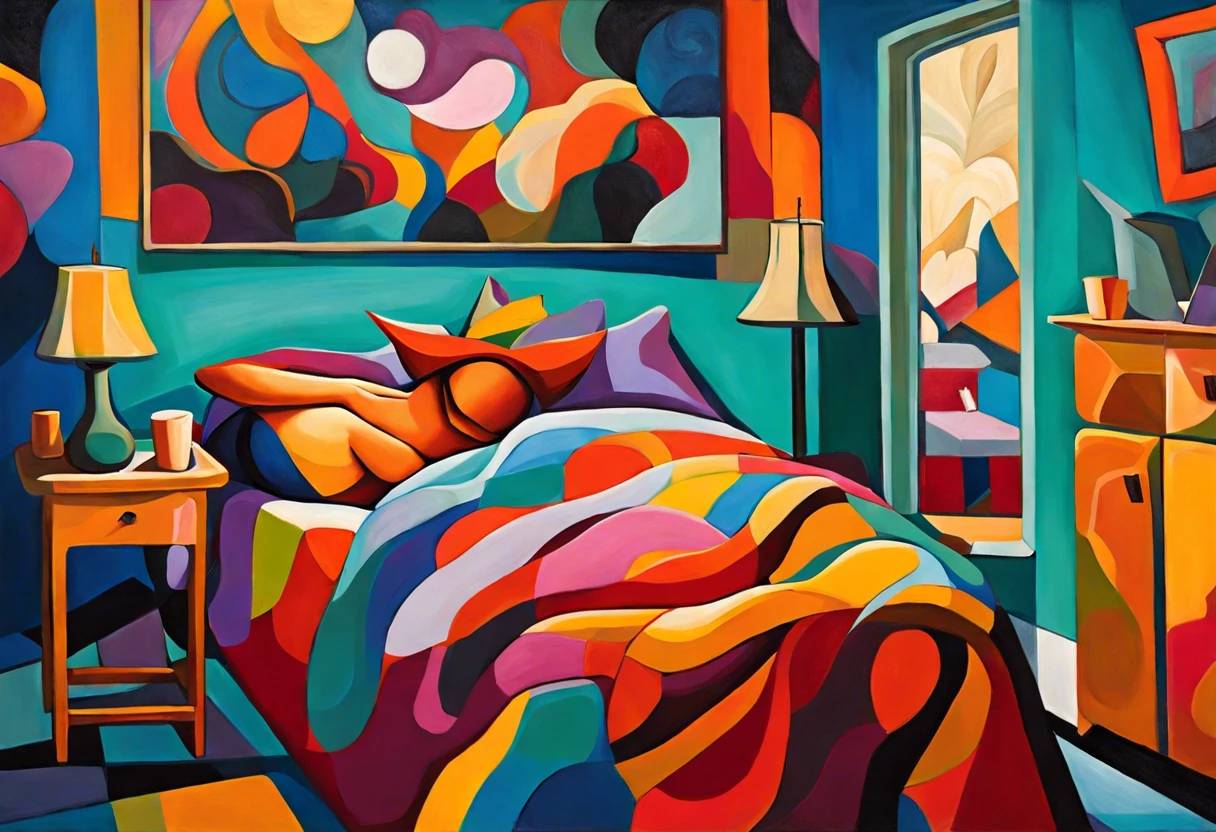 Person sleeping in a colorful and freshly painted room, raising concerns about health risks.