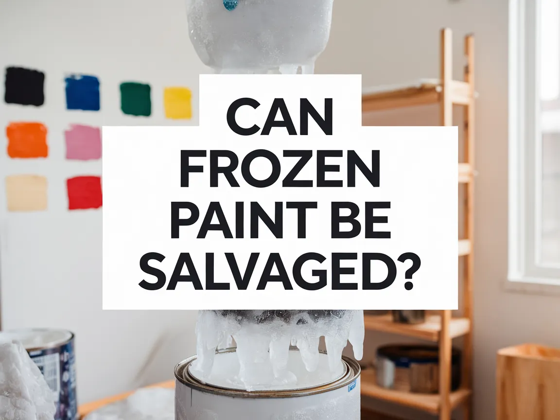 A frozen paint can with the question 'Can Frozen Paint Be Salvaged?' indicating concerns about paint usability after freezing.