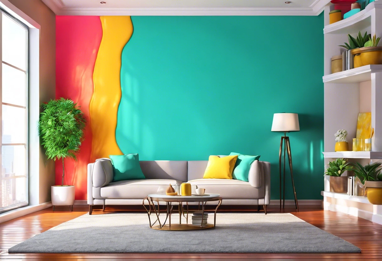 Colorful living room showcasing painted walls, illustrating paint coverage per gallon.