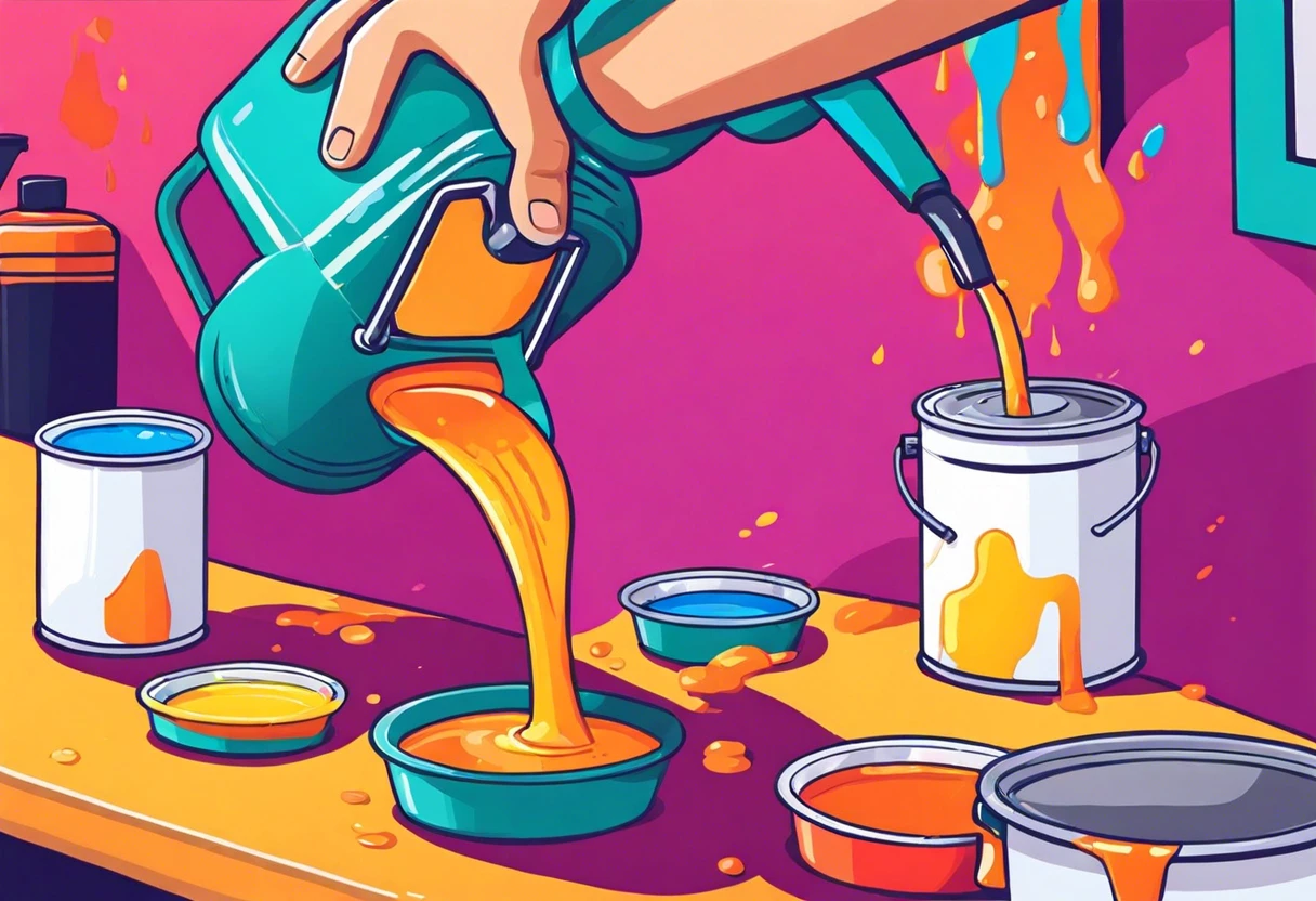 Illustration showing paint pouring from a can, demonstrating how many square feet 1 gallon of paint can cover.