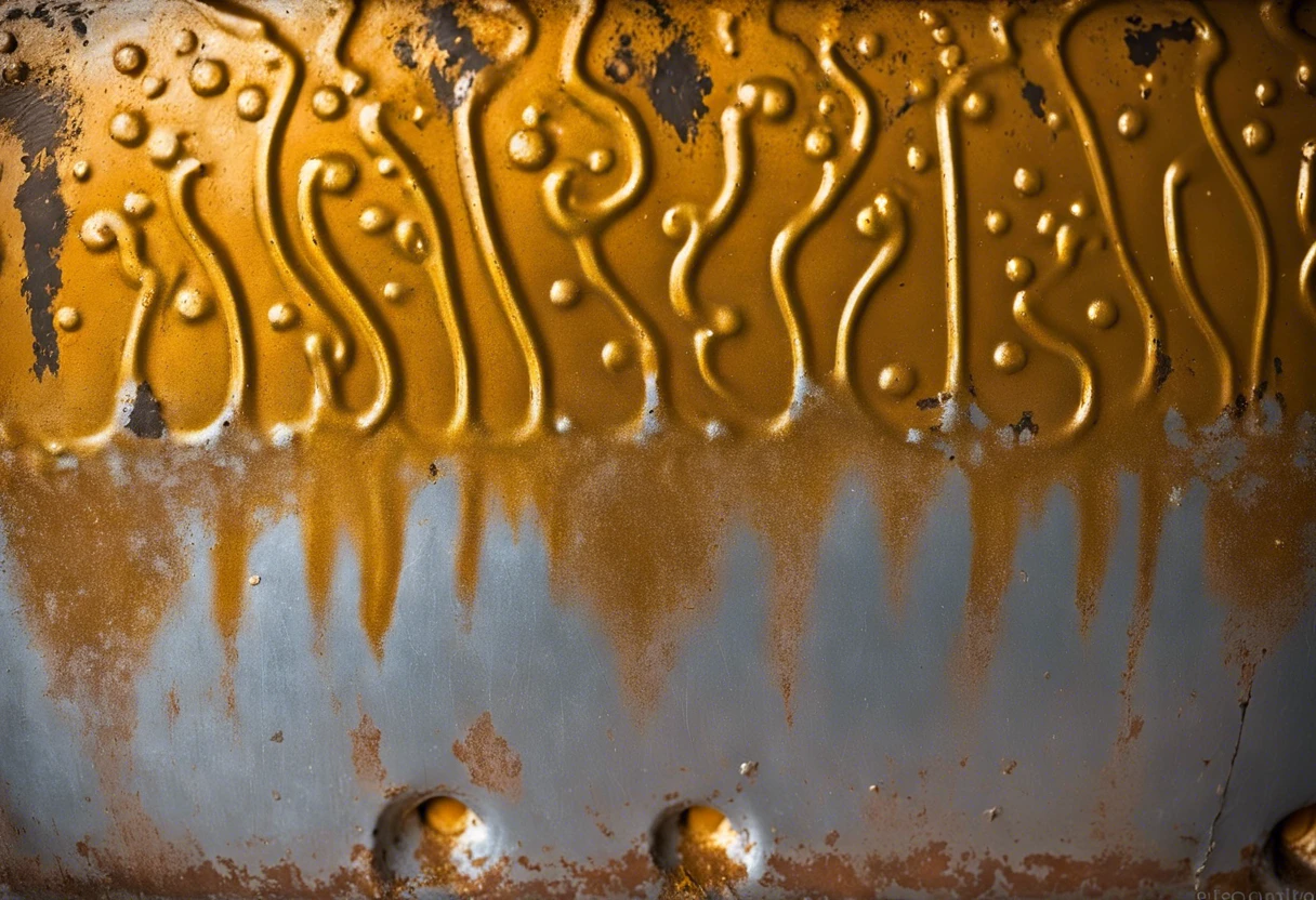 Close-up of a galvanized steel surface showing texture and paint effects, relevant for painting galvanized steel.