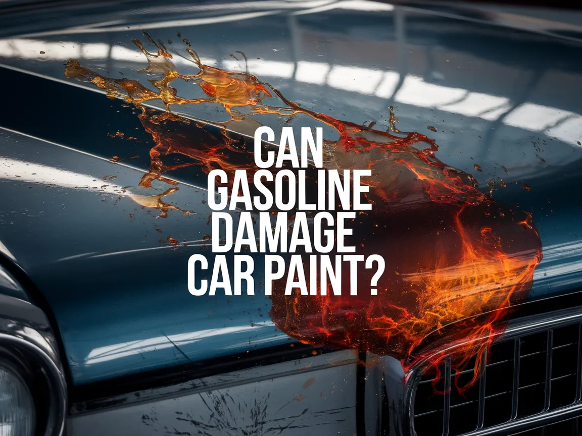 Car paint damage caused by gasoline spill, illustrating the potential risks.