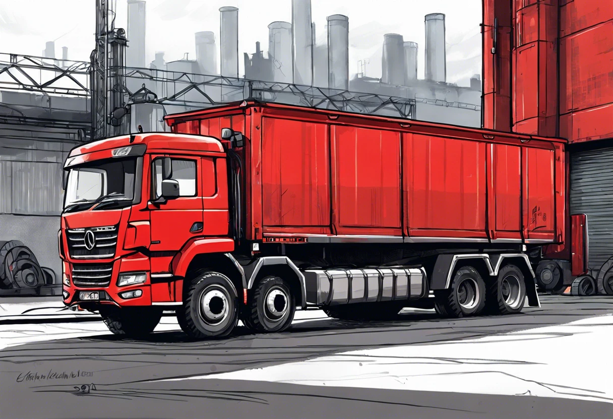 Illustration of a German lorry with a red undercarriage, highlighting the unique design choice.