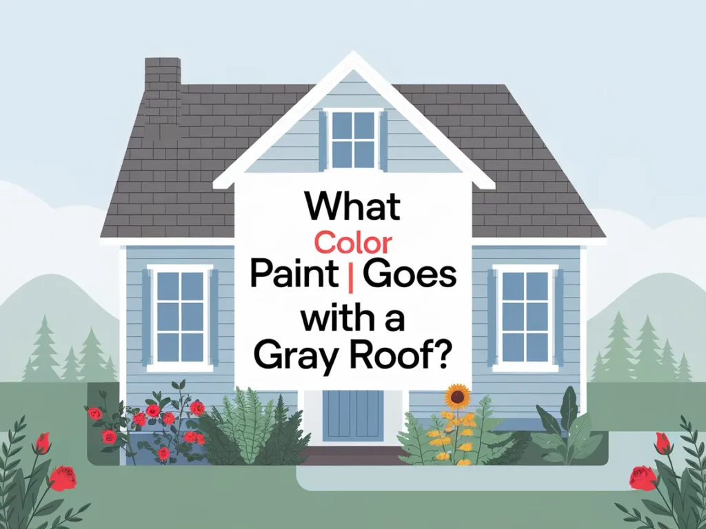 House with a gray roof and colorful paint options, illustrating what color paint goes with a gray roof.