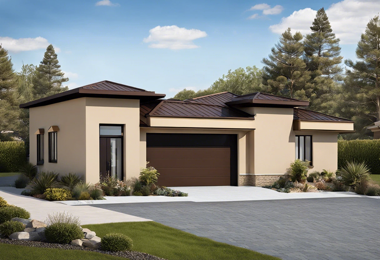 Modern home with a gray roof and complementary paint colors that enhance curb appeal.