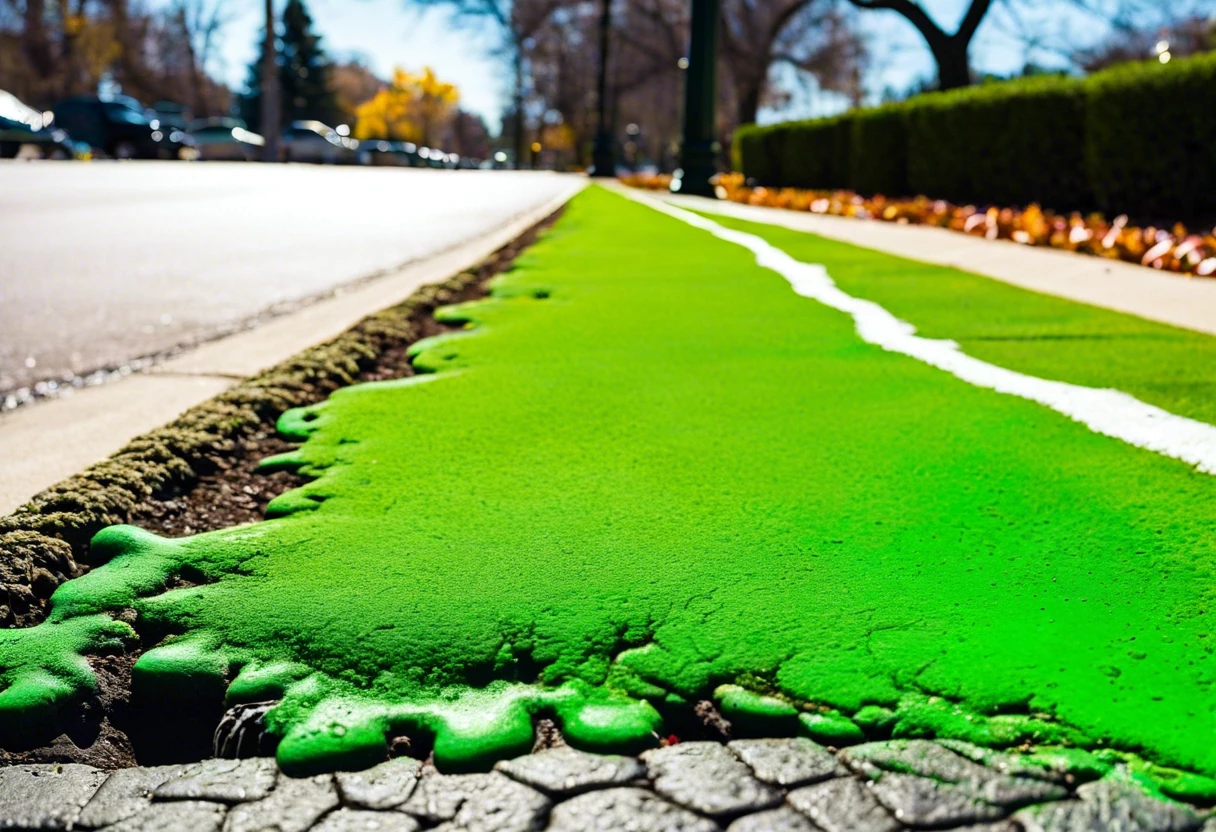 Close-up of a green-painted curb indicating its purpose and significance.